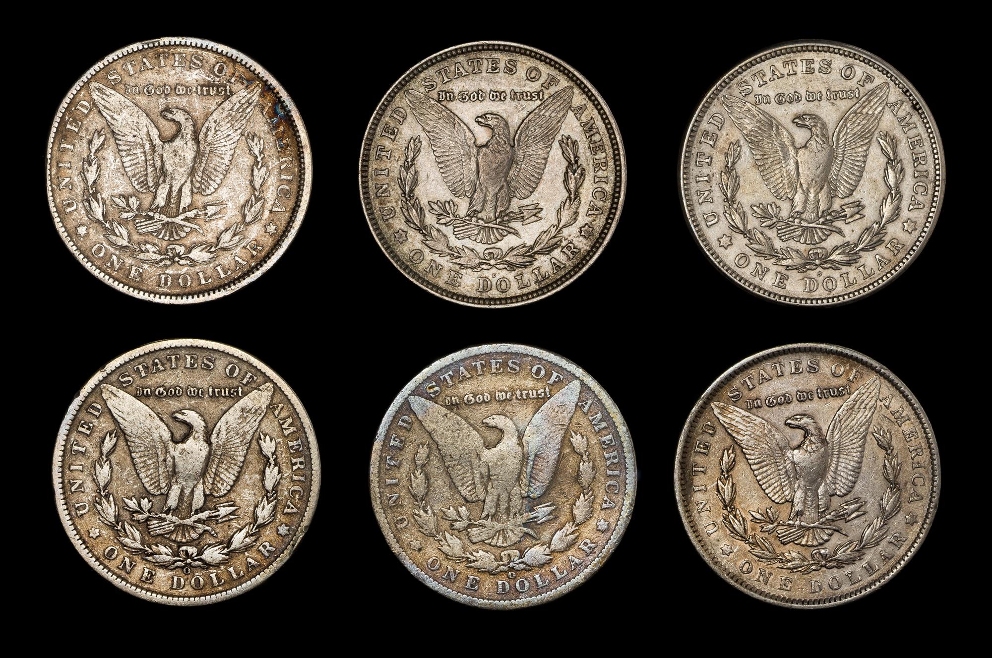 A Group of Six United States Morgan Silver Dollar Coins
