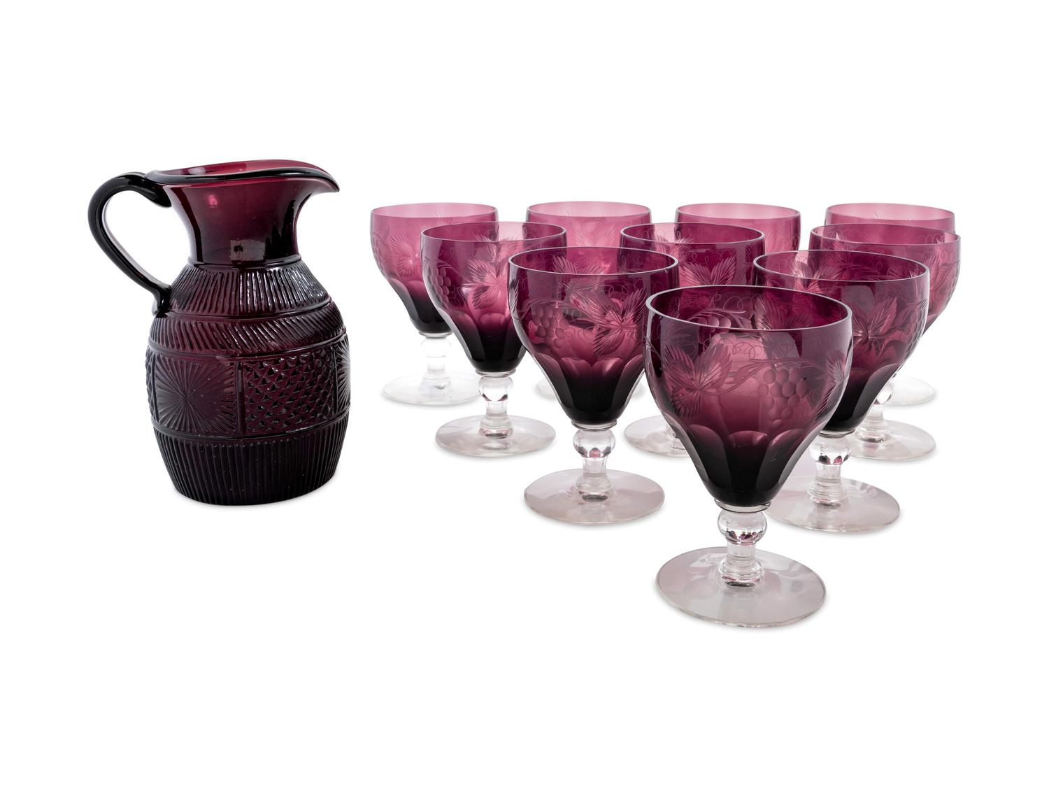 A Set of Wine Glasses and Pitcher