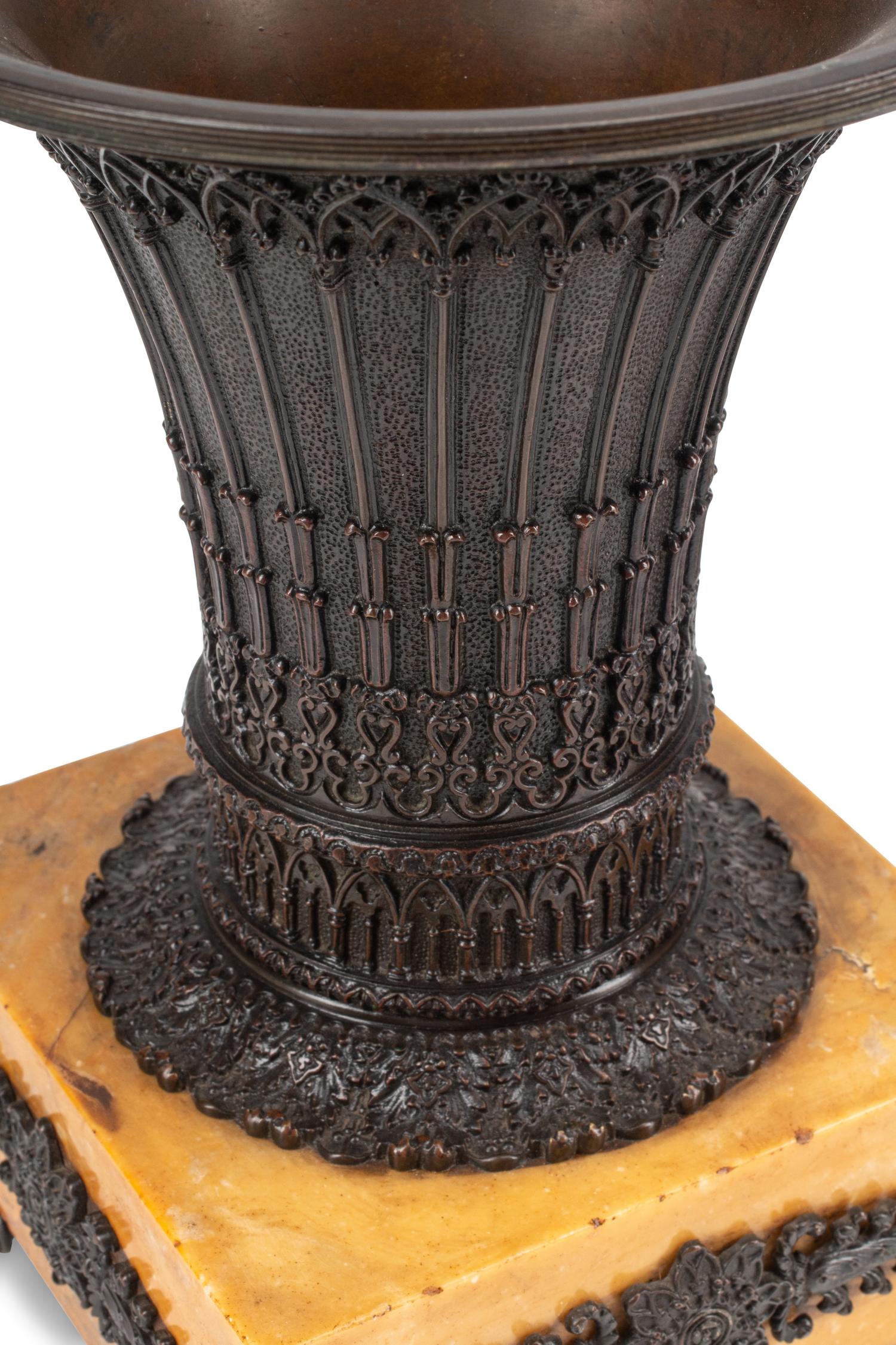 A Pair of Charles X Patinated Bronze and Marble Urns