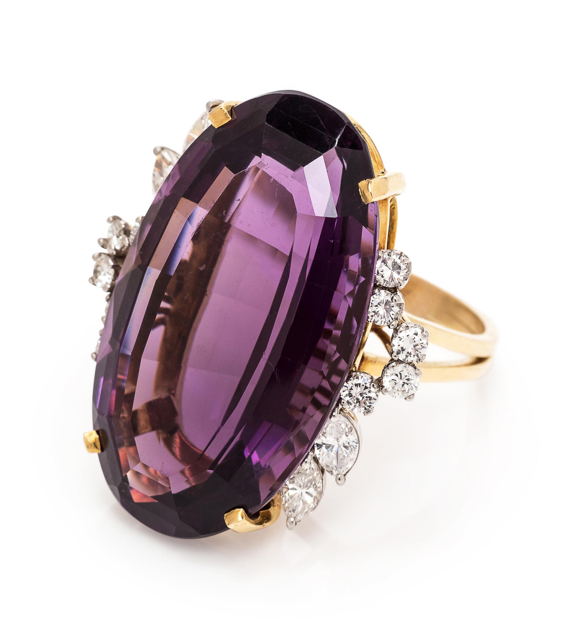 An 18 Karat Yellow Gold, Platinum, Amethyst and Diamond Ring, H. Stern,