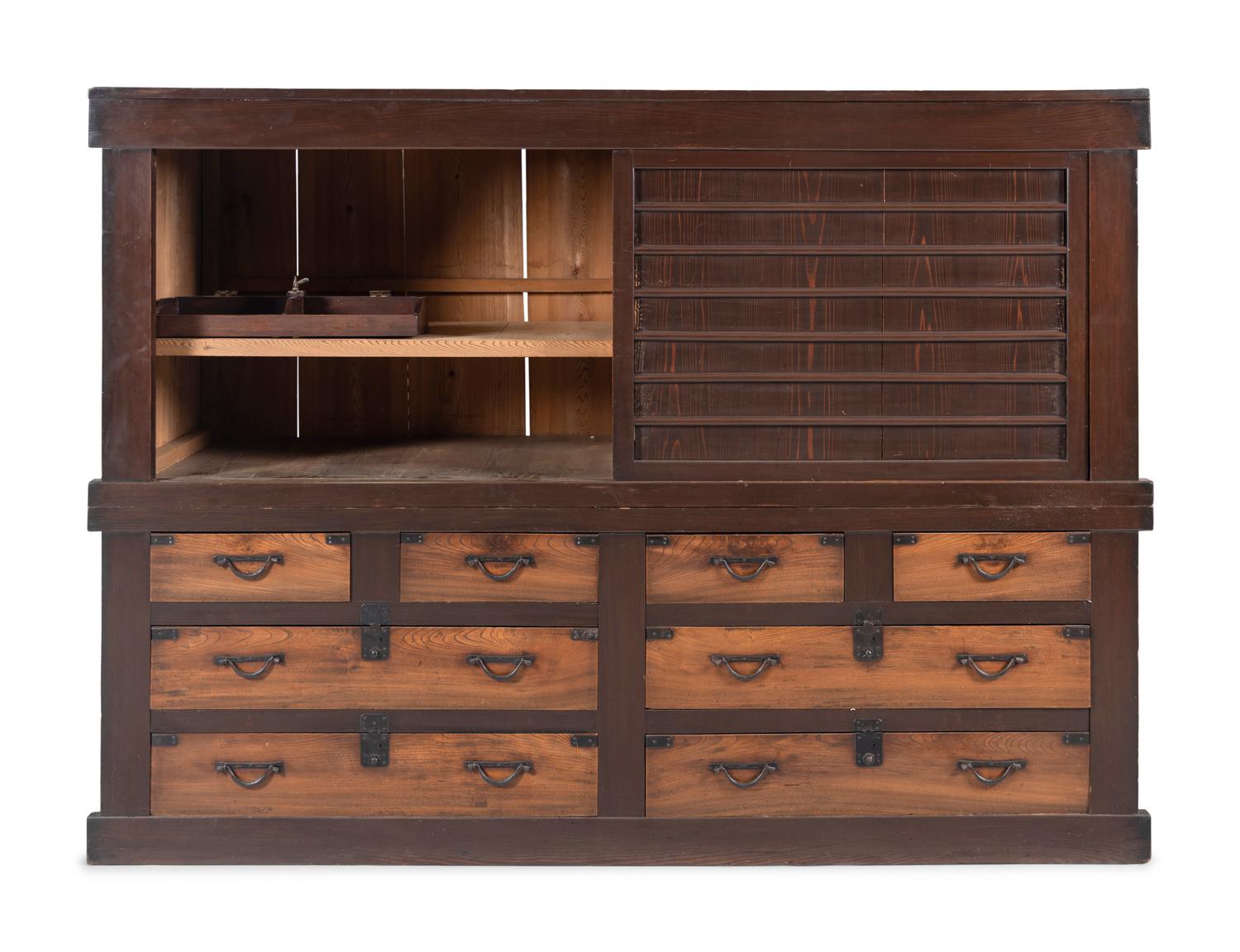 A Japanese Hinoki and Keyaki Wood Tansu Cabinet