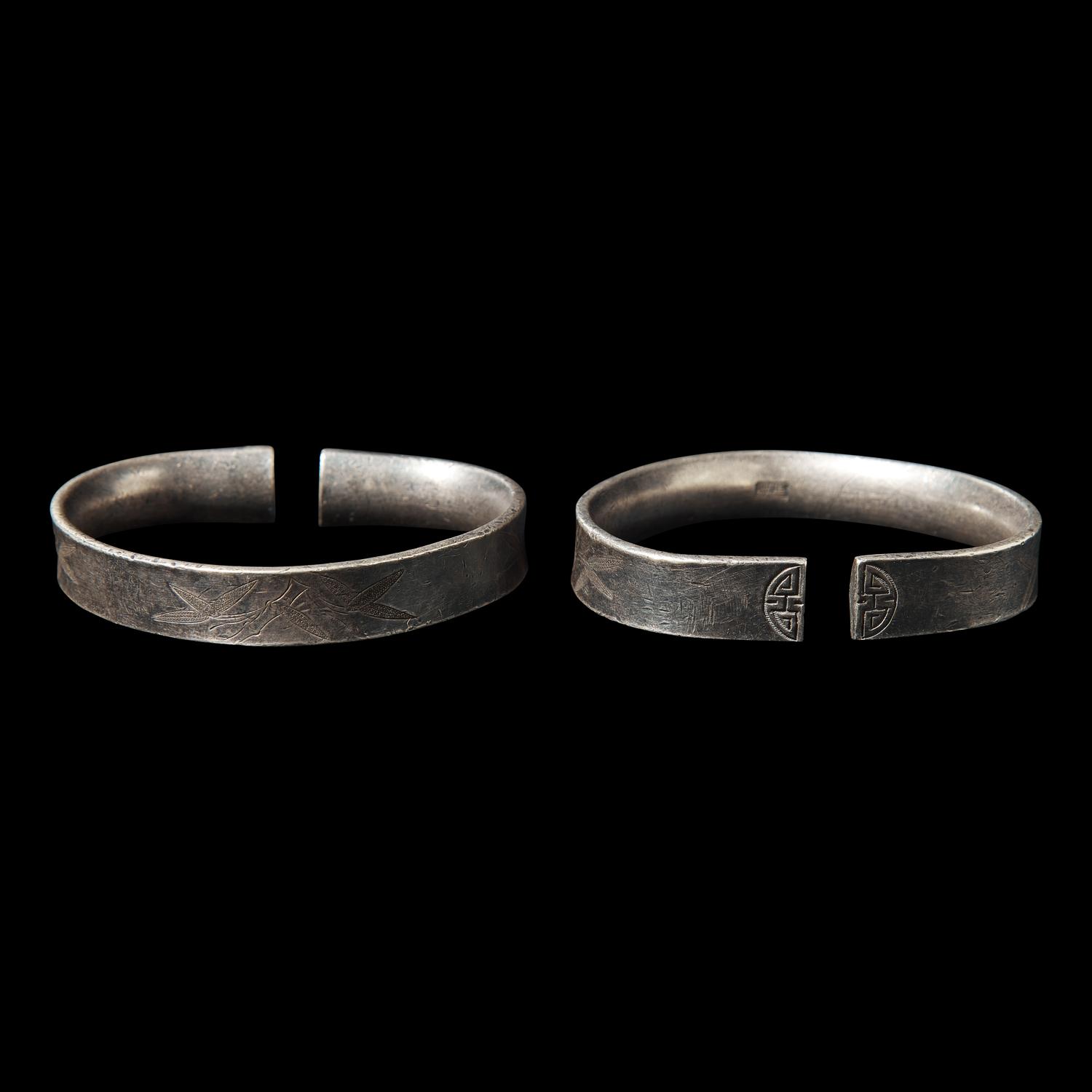 Three Pairs of Chinese Silver Bracelets, Late Qing Dynasty-Republic Period 晚清-民國 銀鐲三對
