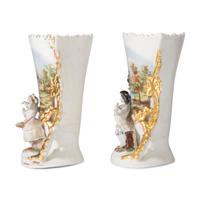 A Pair of Paris Porcelain Landscape Vases with Bisque Figures