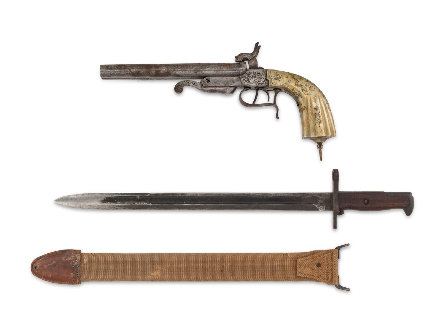 A Belgian Pistol and US M1905 Bayonet
