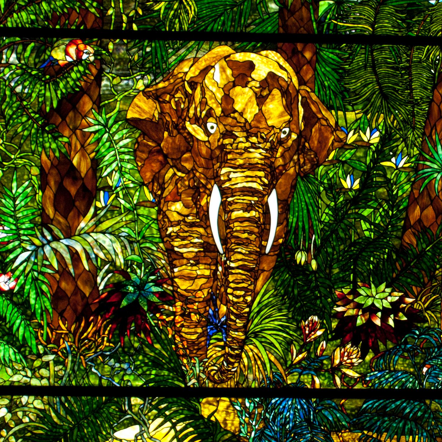 A Mark Bogenrief "Jungle" Stained Glass Window 115.5" W x 140" H — United States, 2015