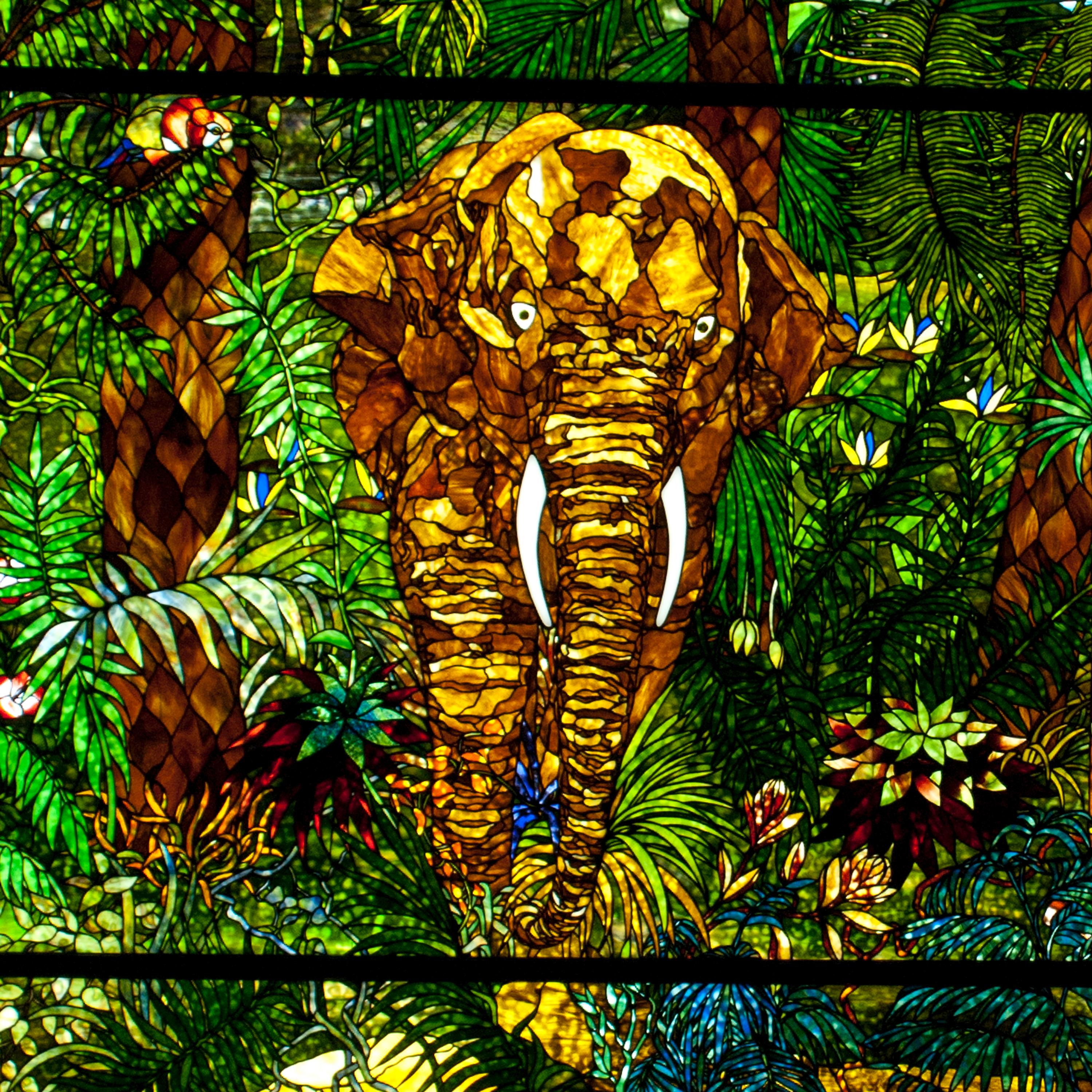 A Mark Bogenrief "Jungle" Stained Glass Window 115.5" W x 140" H — United States, 2015