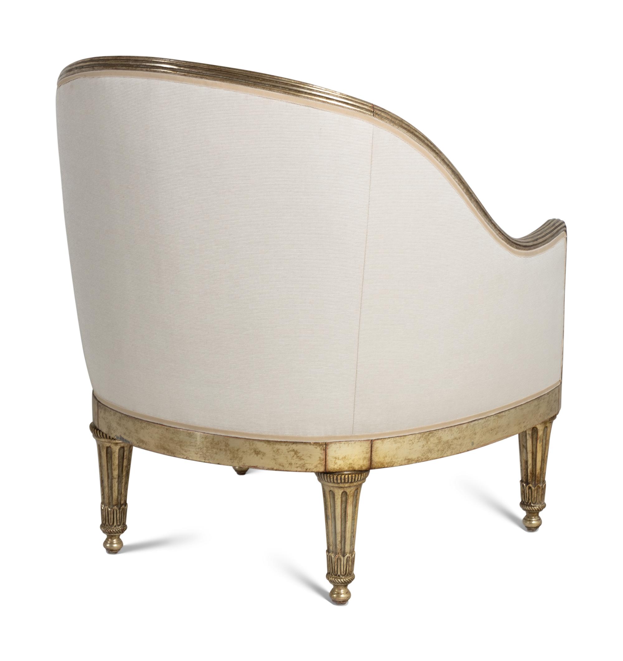 A Pair of Ebanista Marchese Lounge Chairs and a Similarly-Upholstered Ottoman