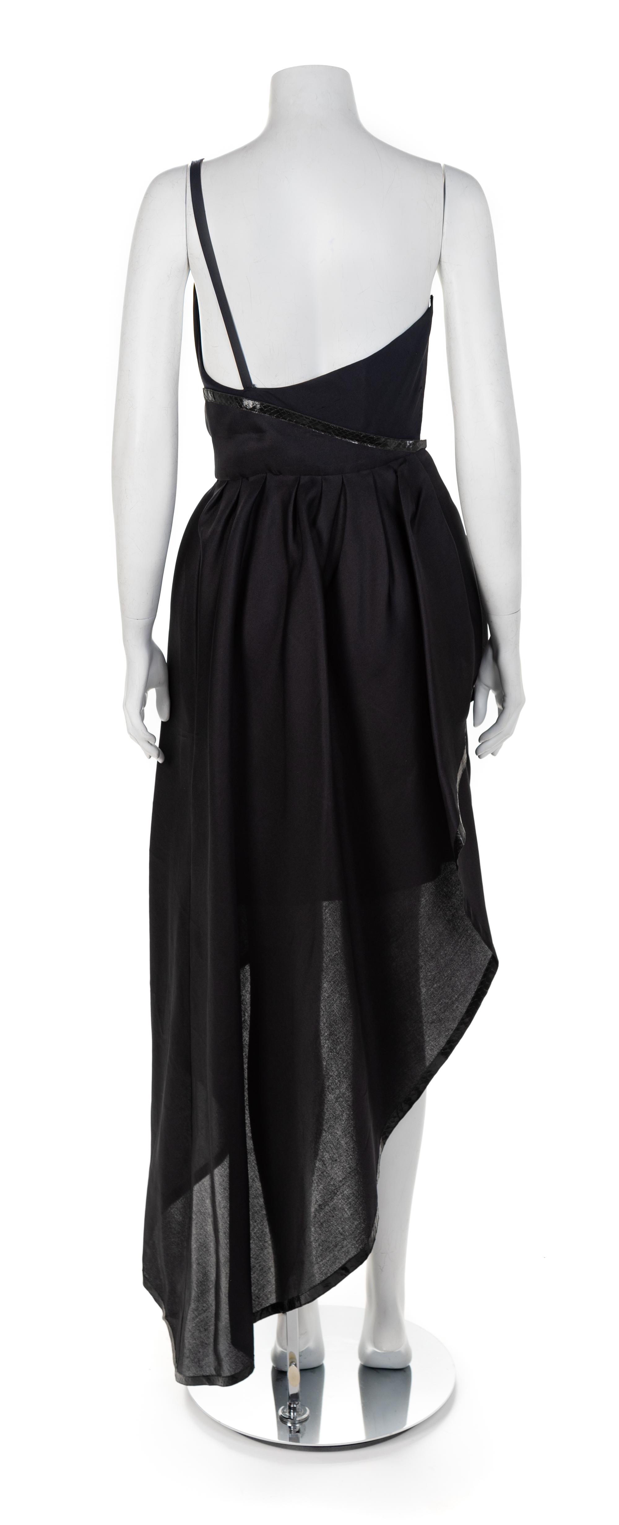 Black Silk Organza Dress with Snakeskin Trim, 1980s