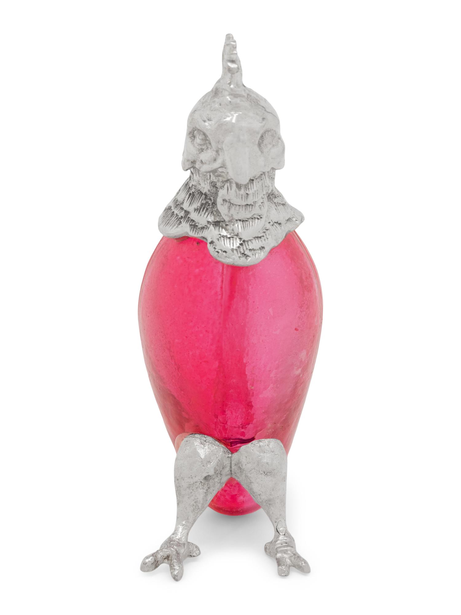 A Silver-Plate and Pink Glass Parrot Cruet Jug