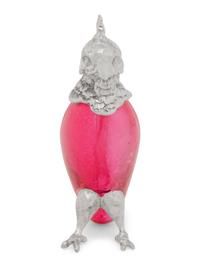 A Silver-Plate and Pink Glass Parrot Cruet Jug