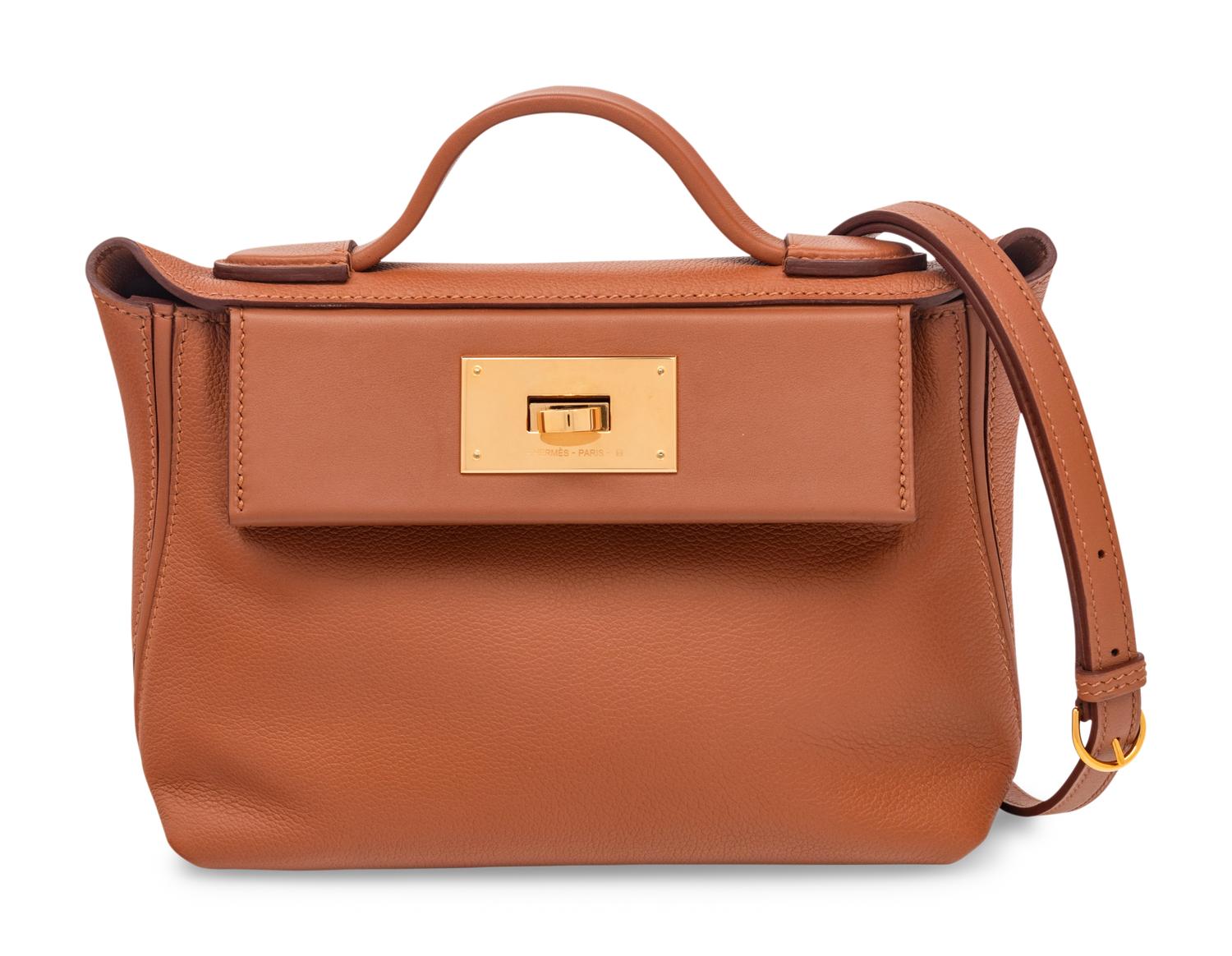 HERMÈS MINI 24/24 IN GOLD EVERCOLOR AND SWIFT WITH GOLD HARDWARE