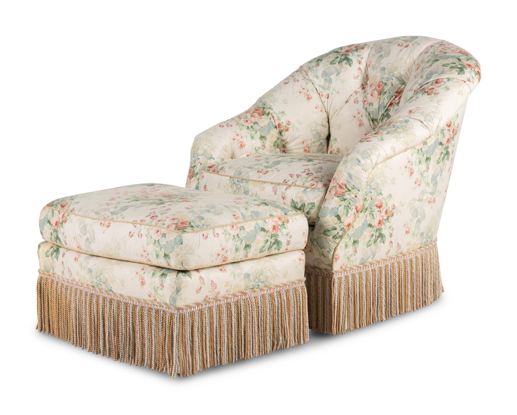 A Floral Chintz-Upholstered Lounge Chair and Ottoman