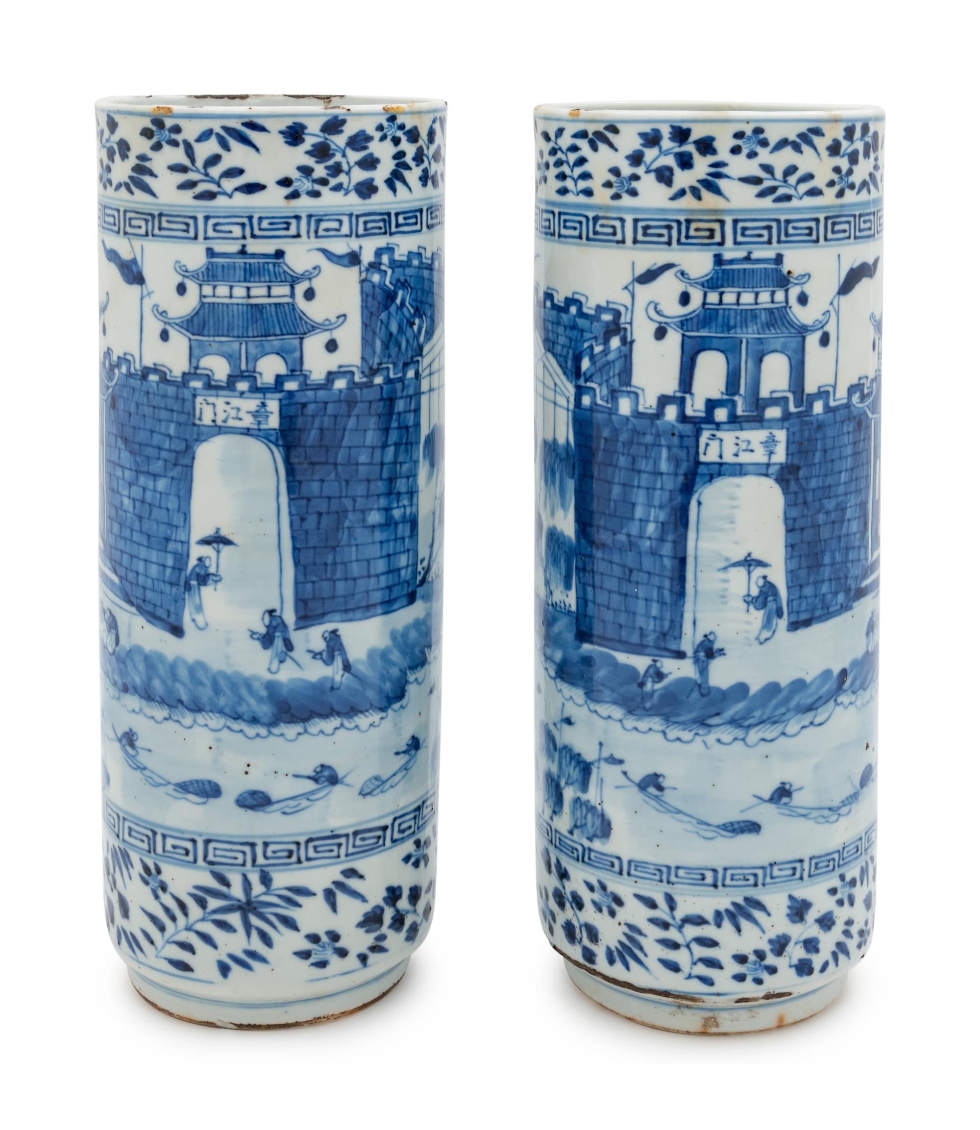 A Pair of Blue and White 'Landscape' Porcelain Vases