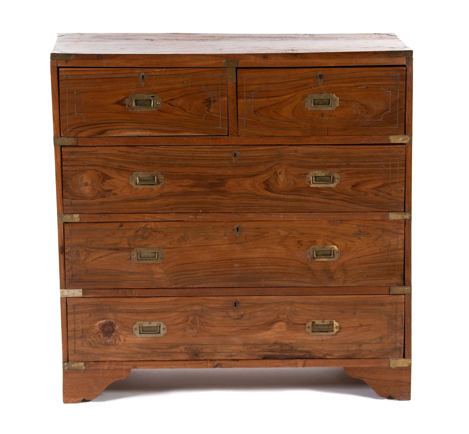 A Victorian Brass-Inset Campagn Chest