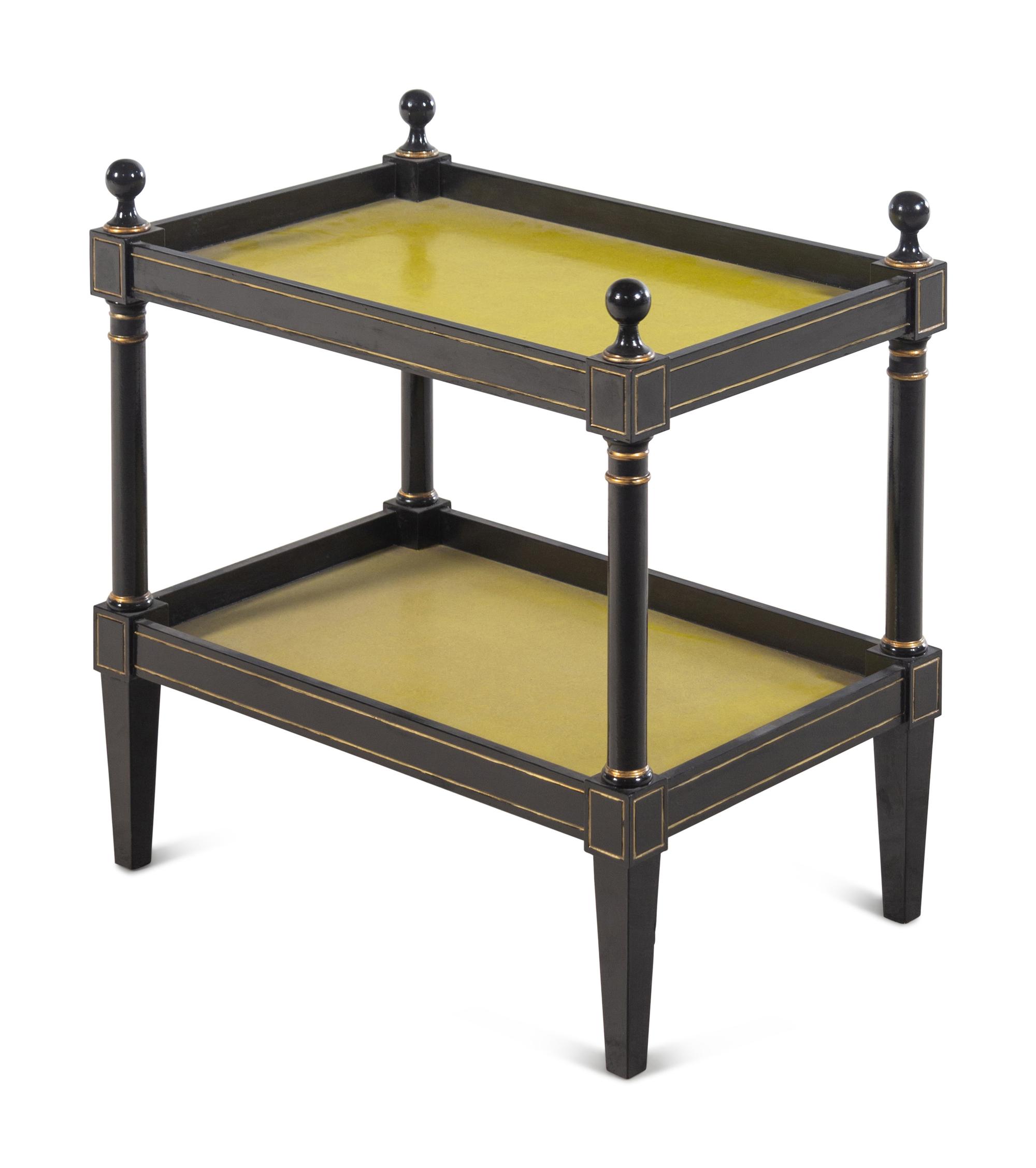 A Black Painted and Parcel Gilt Two-Tier Side Table