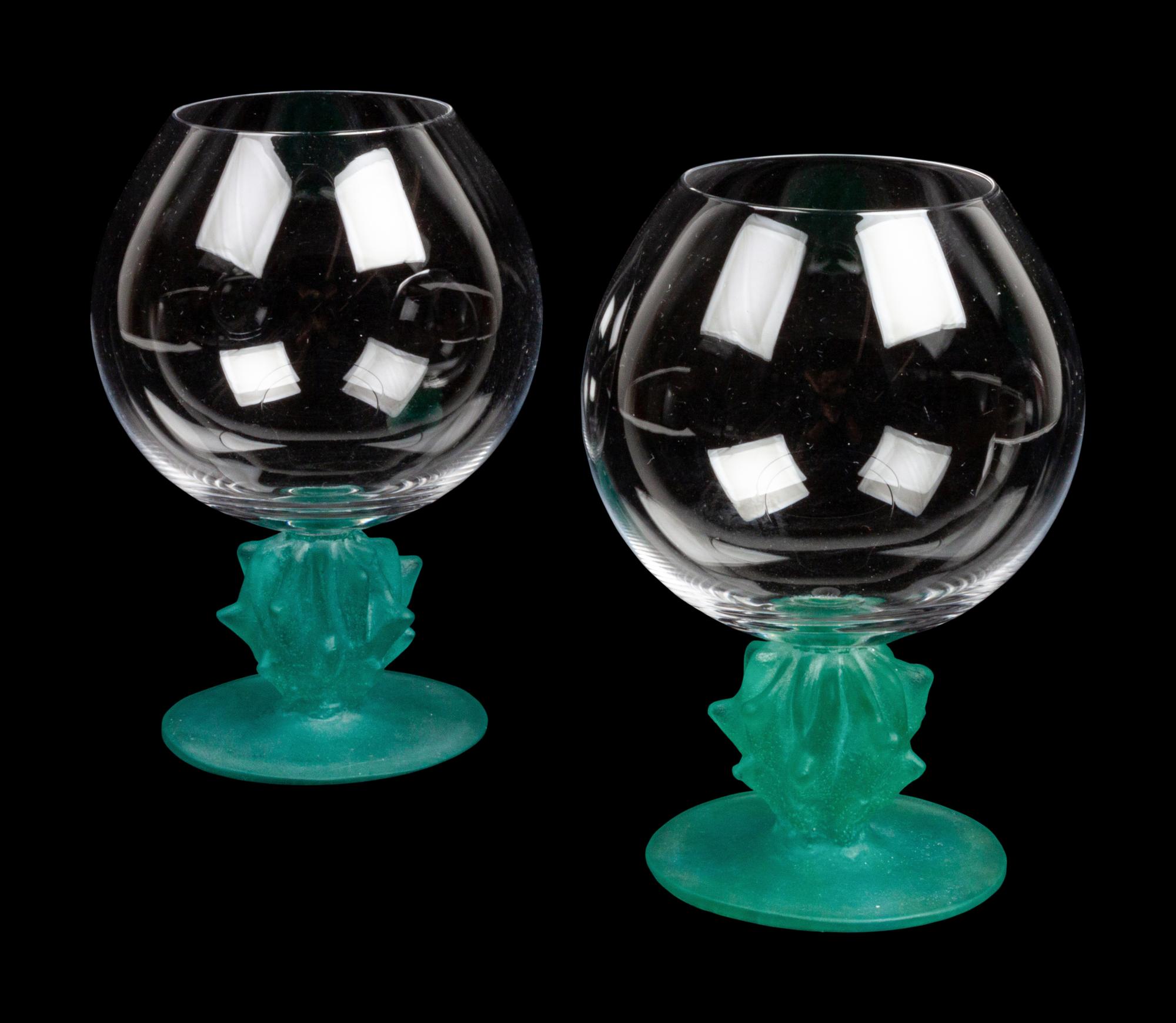 A Set of Two Daum Pate-de-Verre Cactus Brandy Snifters