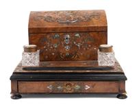 A Napoleon III Burlwood Marquetry and Mother-of-Pearl Inlaid Ink Stand