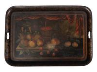 A Hand-Painted Tole Tray with Fruit Decoration