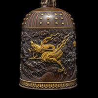 Inoue of Kyoto, A Japanese Parcel Gilt and Patinated Bronze Bell-Form Covered Jar, Meiji Period — 日本明治時期 京都井上製龍紋鐘式蓋盒