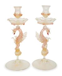 A Pair of Murano Glass Candlesticks