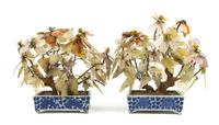 A Pair of Chinese Blue and White Porcelain Planters with Hardstone Flowers LATE 19TH/EARLY 20TH CENTURY — LATE 19TH/EARLY 20TH CENTURY