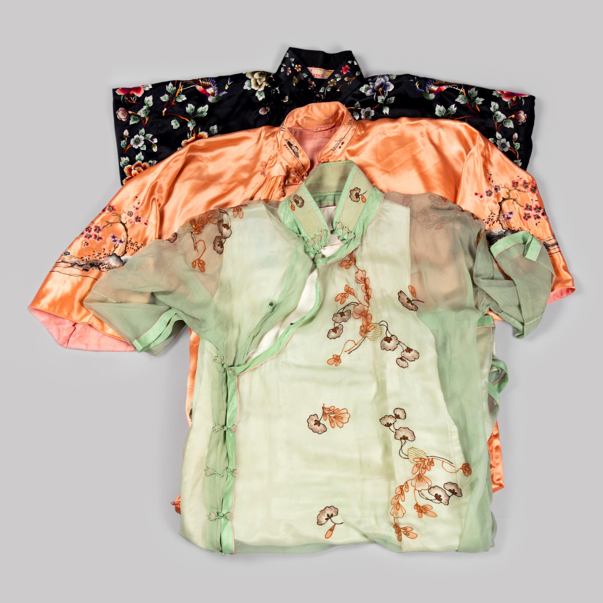 Three Chinese Embroidered Silk Ladies' Cheongsam, Qipao