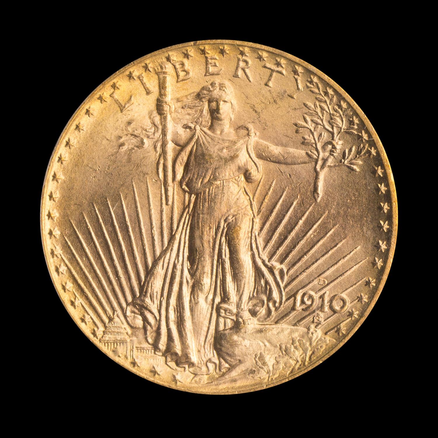 A United States 1910-D St. Gaudens $20 Gold Coin