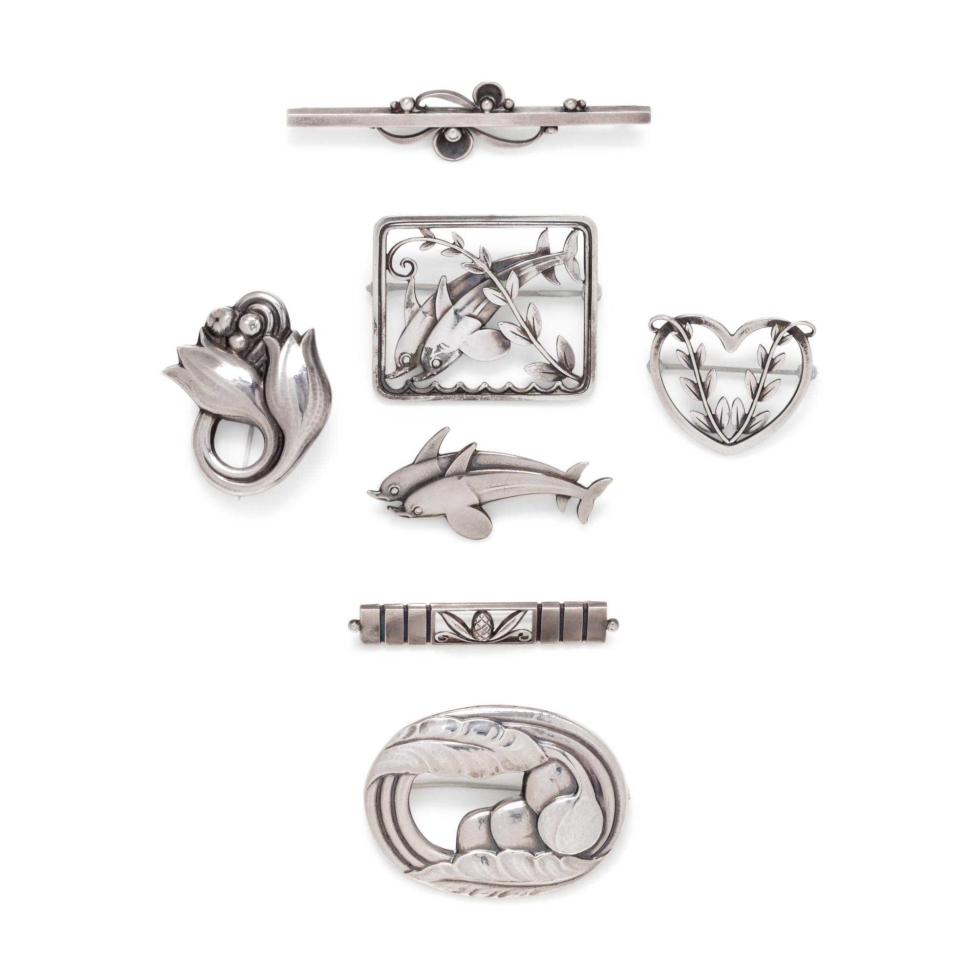 GEORG JENSEN, COLLECTION OF STERLING SILVER BROOCHES