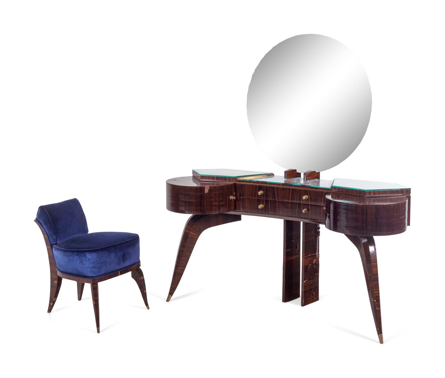 A French Art Deco Macassar Veneered Dressing Table and Chair