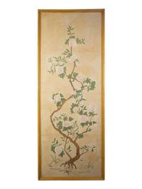 A Chinese Painted Wallpaper Panel in a Giltwood Frame