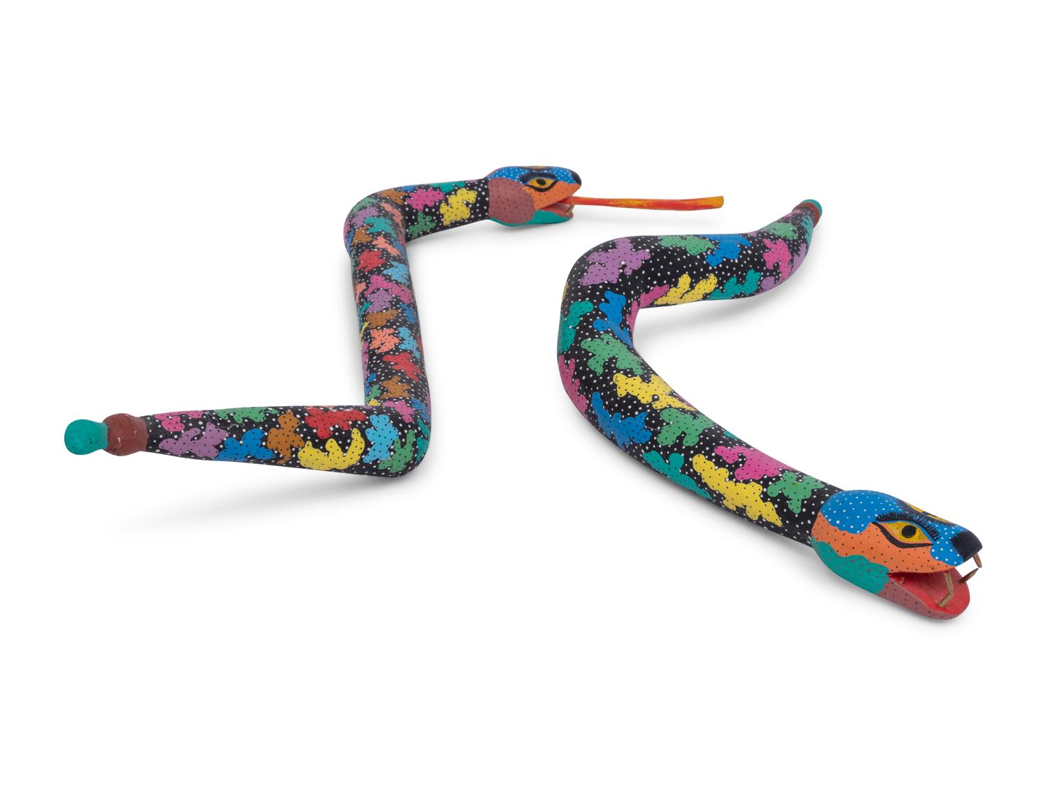 Two Carved and Polychrome Painted Folk Art Snakes