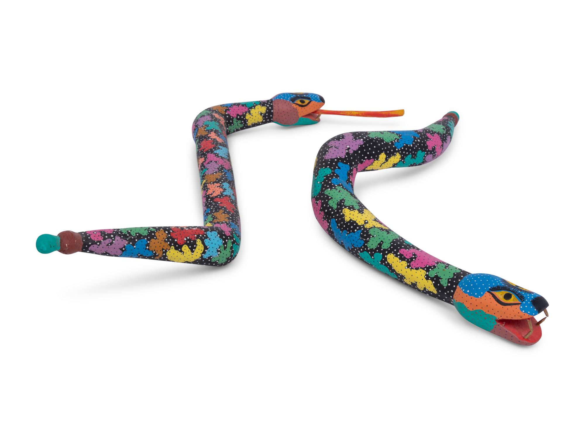 Two Carved and Polychrome Painted Folk Art Snakes