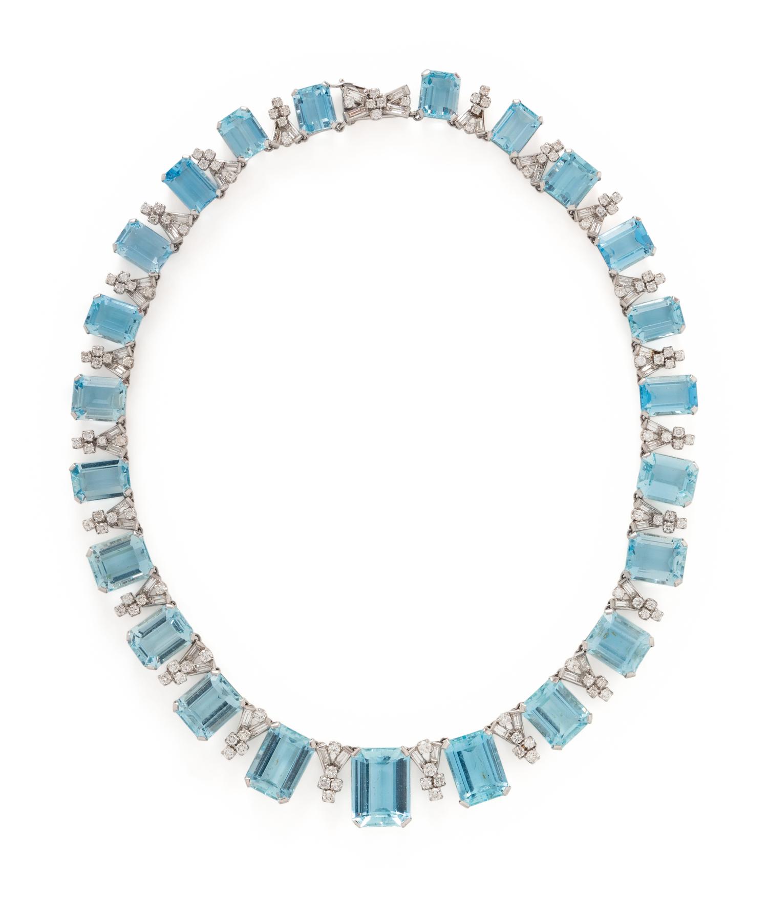 AQUAMARINE AND DIAMOND NECKLACE