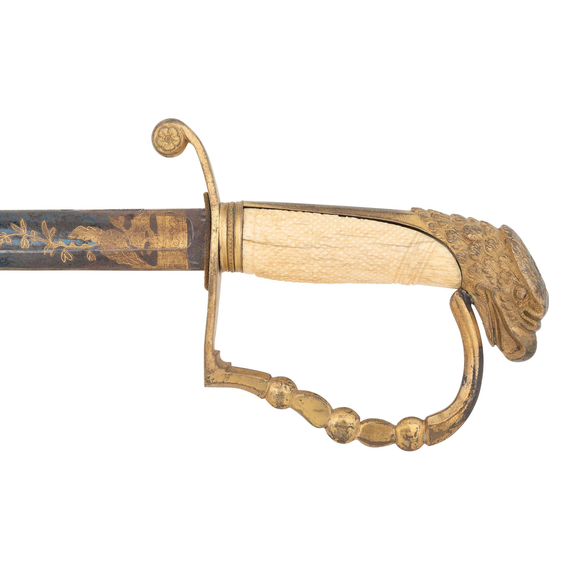 Mexican War Era Eagle Hilt US Militia Officers Sword with Blued & Gilt Blade