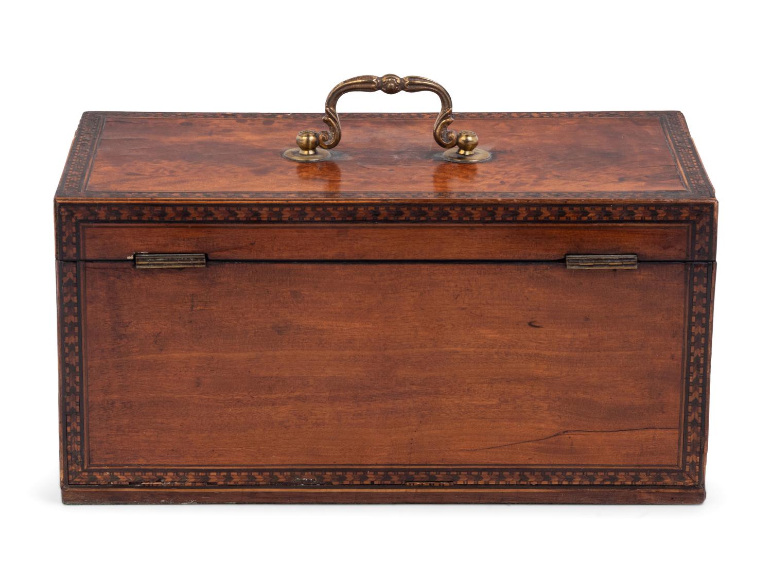 A Regency Mahogany and Marquetry Decorated Tea Caddy