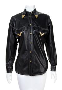 A Gianni Versace Black Leather Fitted Shirt, Size 40.
