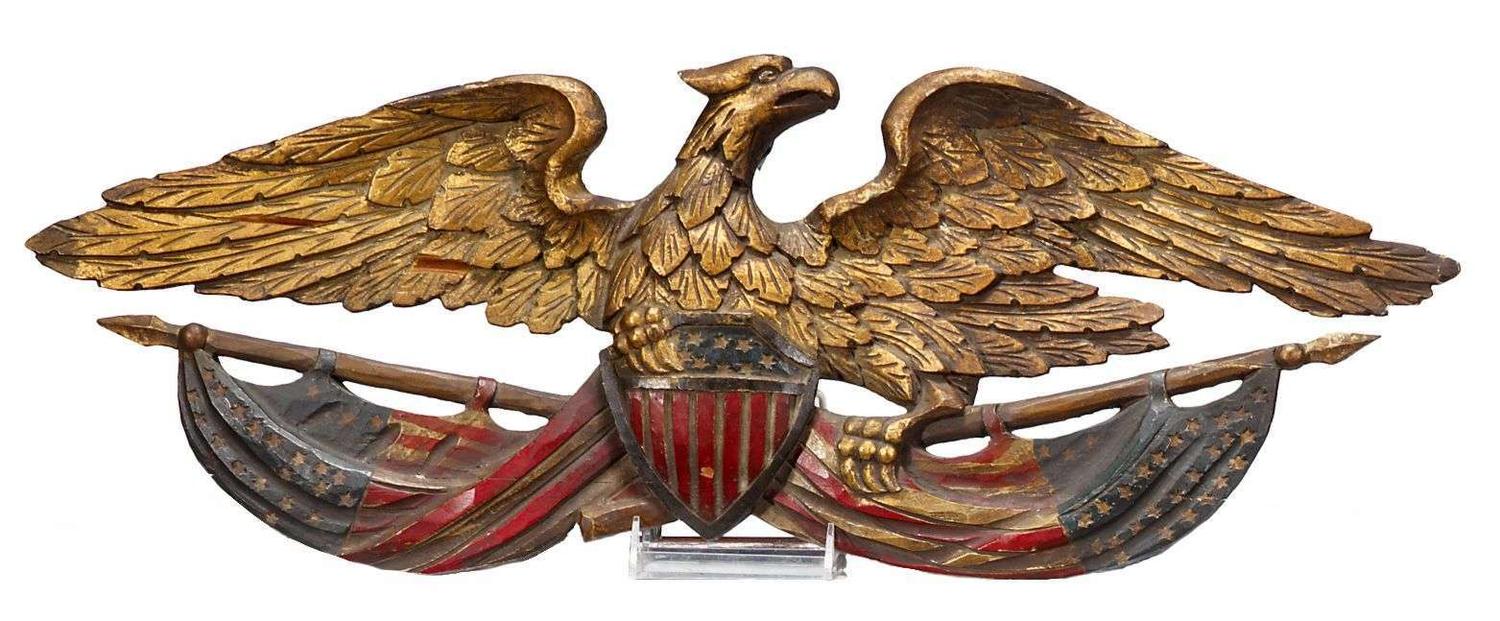 Carved and painted eagle plaque early 20th century