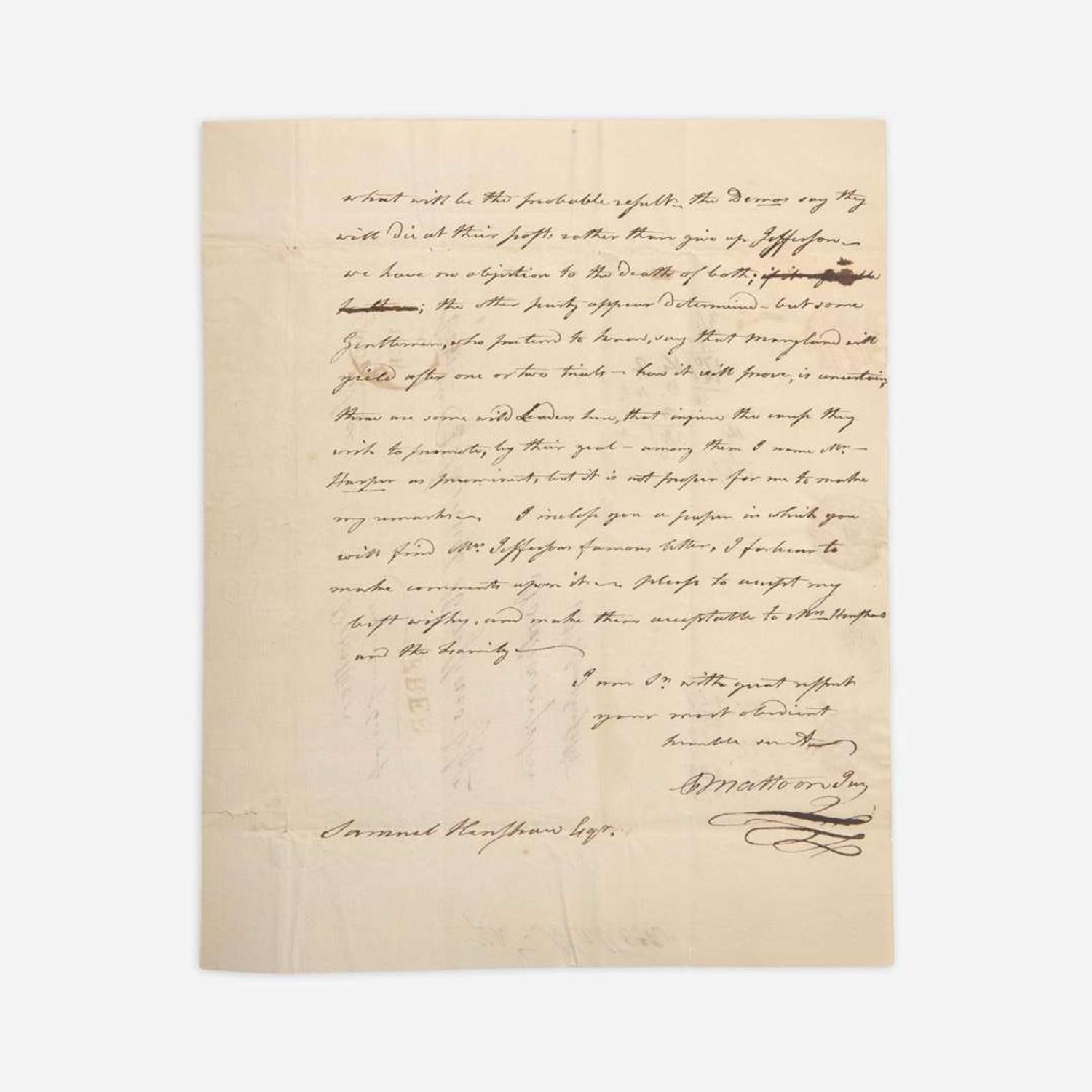 [Jefferson, Thomas] Mattoon, Ebenezer Group of 3 Autograph Letters, signed