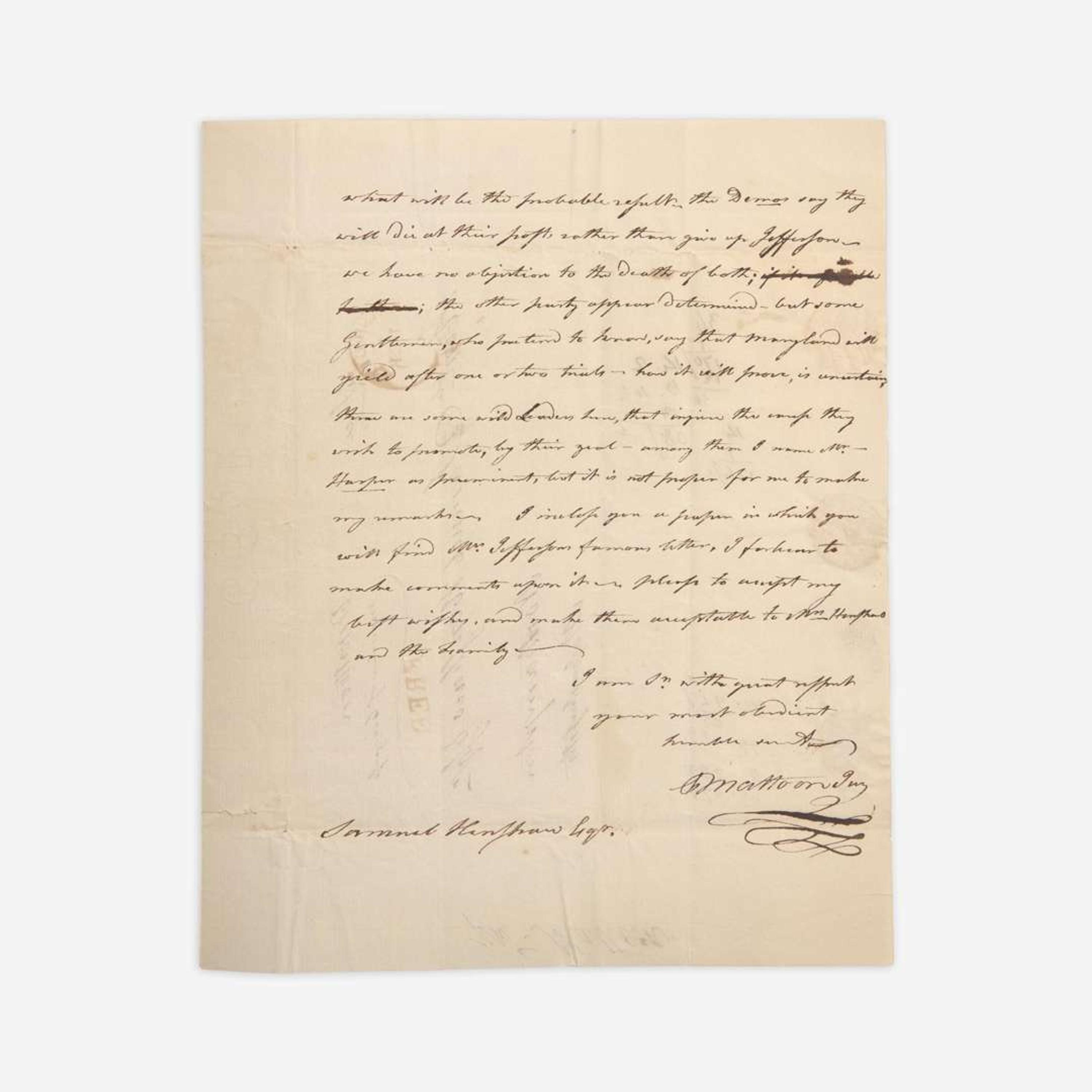 [Jefferson, Thomas] Mattoon, Ebenezer Group of 3 Autograph Letters, signed