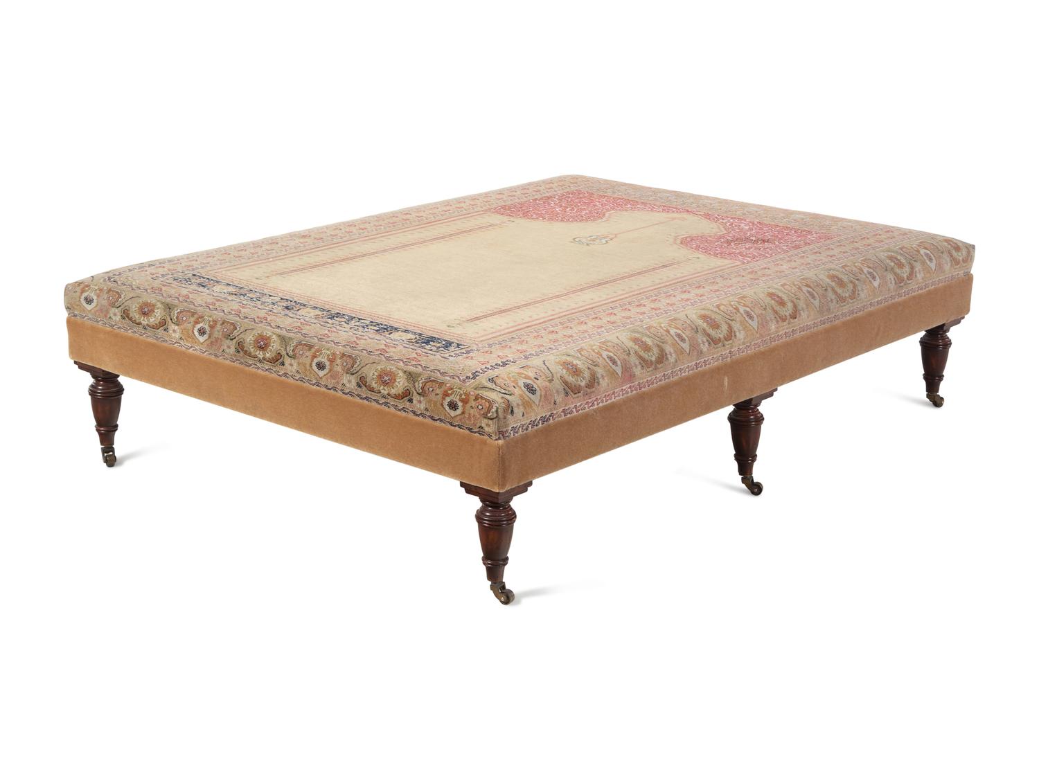 A Large Contemporary Ottoman with Hereke Prayer Rug Upholstery