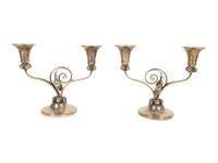 A Pair of Georg Jensen Silver Two-Light Candelabra