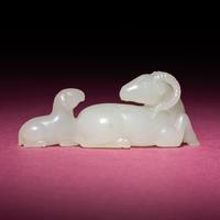 A Chinese White Jade 'Rams' Group, 18th/19th Century — 清中期 白玉雙羊把件