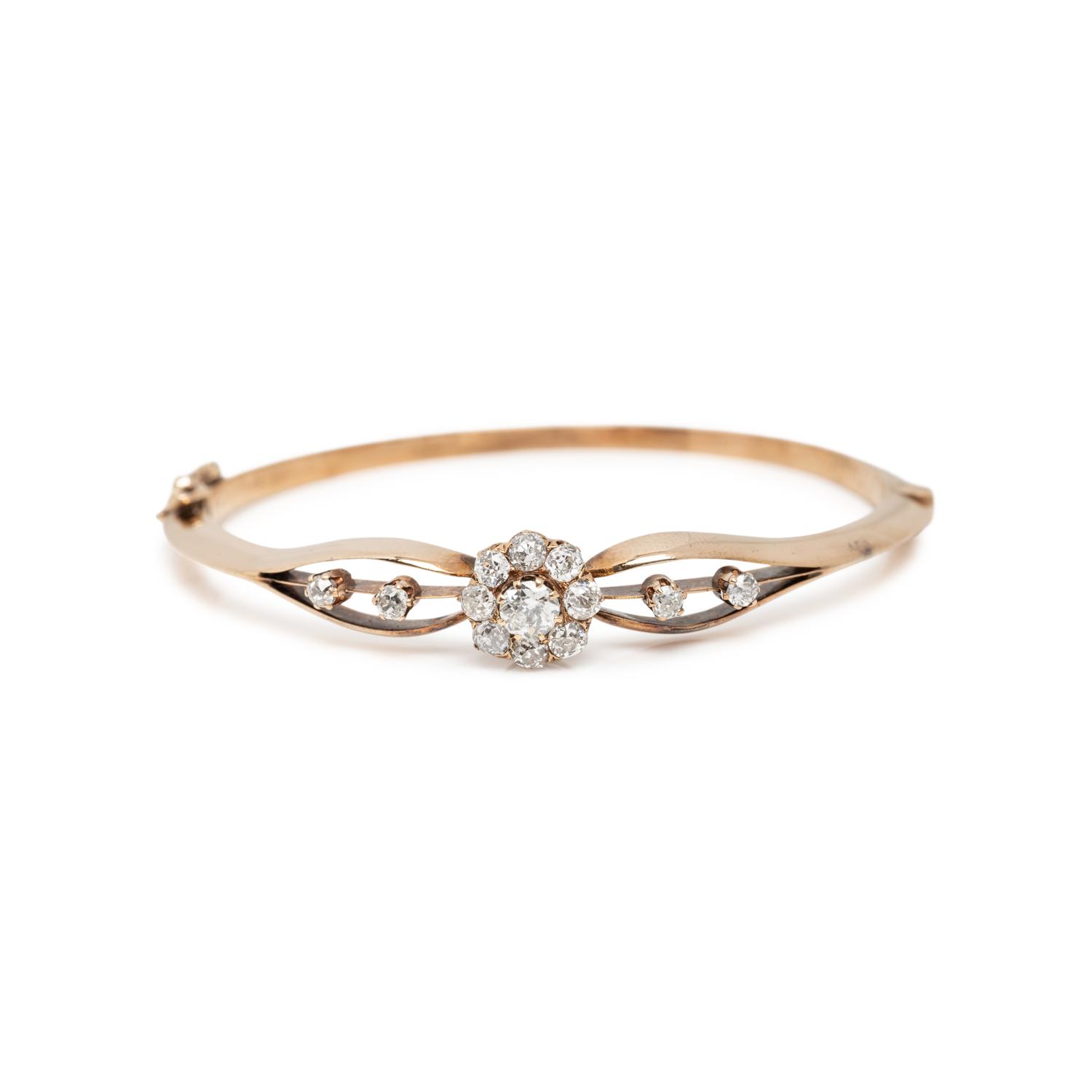 VICTORIAN, DIAMOND AND YELLOW GOLD BANGLE BRACELET