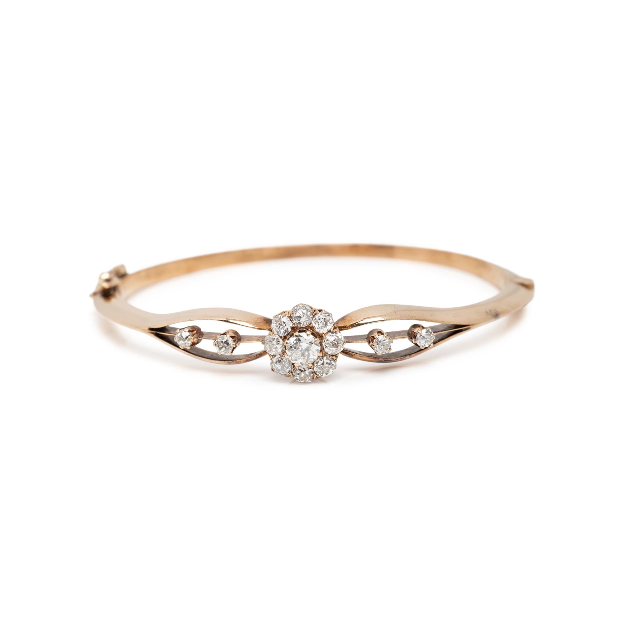VICTORIAN, DIAMOND AND YELLOW GOLD BANGLE BRACELET