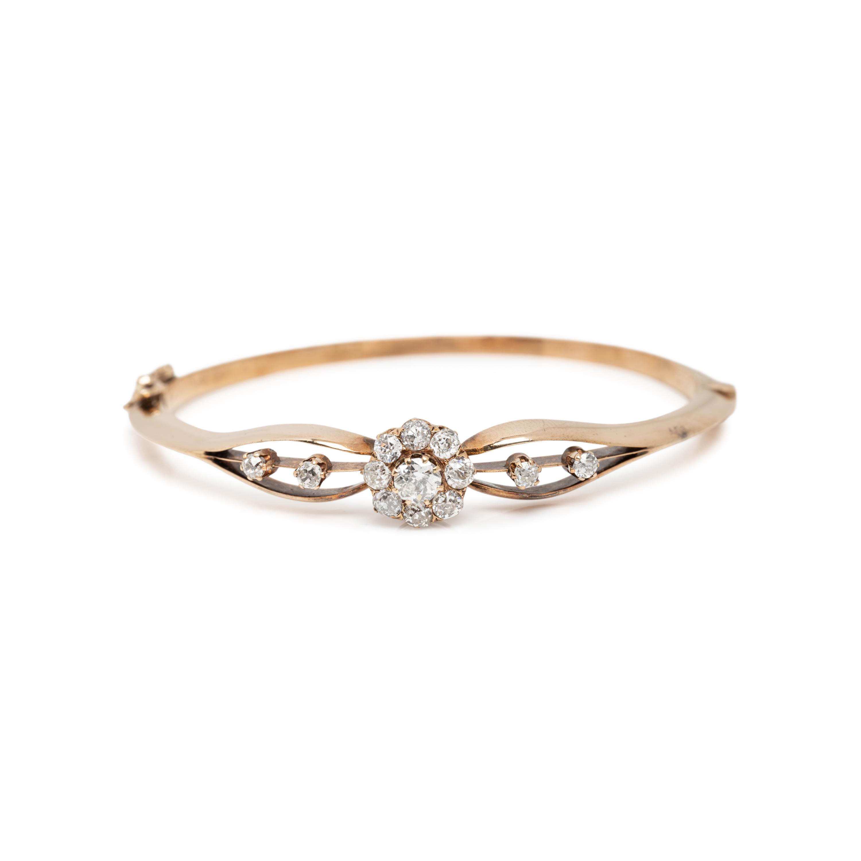 VICTORIAN, DIAMOND AND YELLOW GOLD BANGLE BRACELET