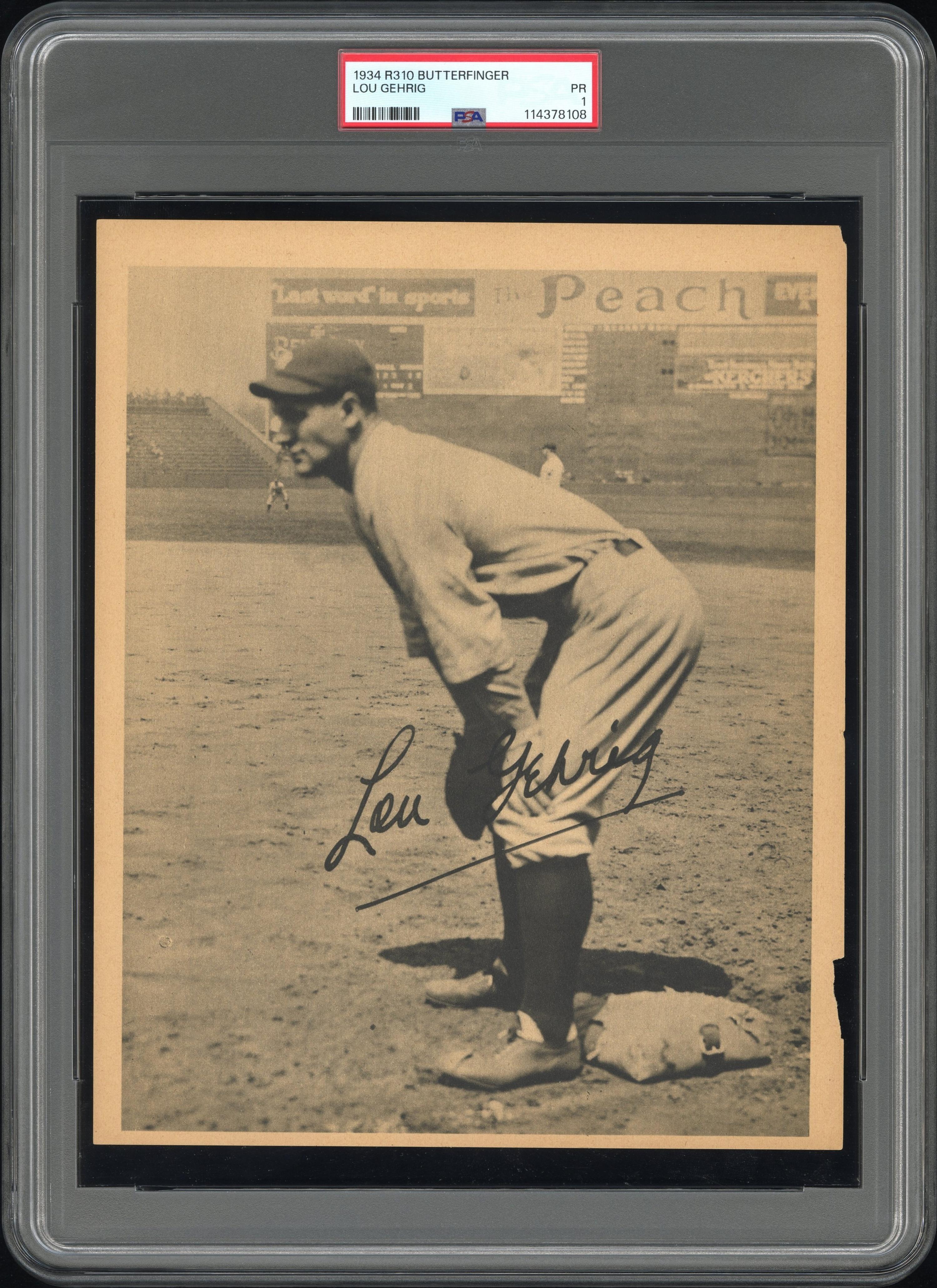 A 1934 R310 Butterfinger Lou Gehrig Baseball Card (PSA 1)