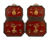 A Pair of Chinese Hardstone Inlaid Lacquer Wall Panels