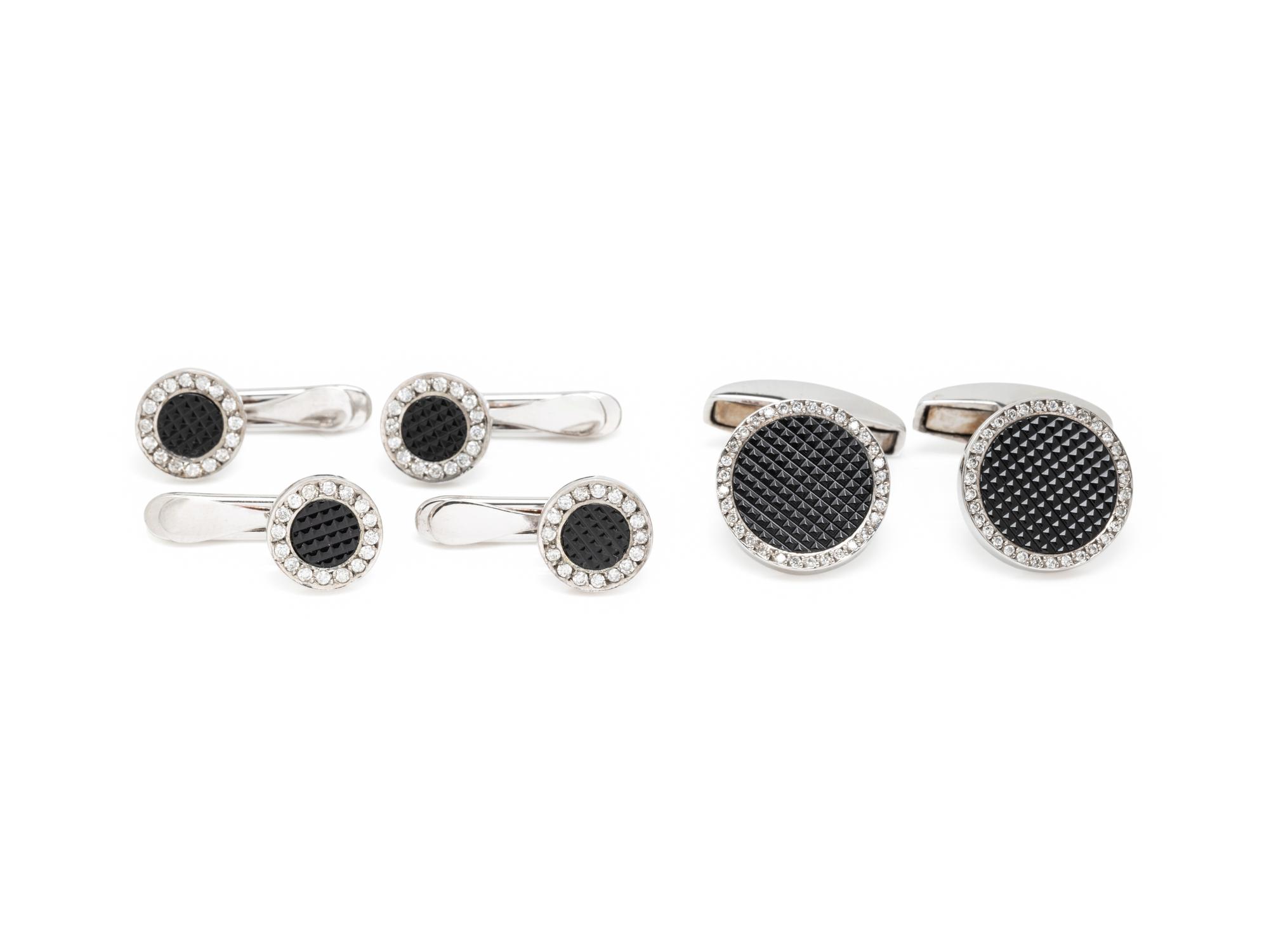 DEAKIN & FRANCIS, WHITE GOLD, TEXTURED BLACK GLASS AND DIAMOND DRESS SET