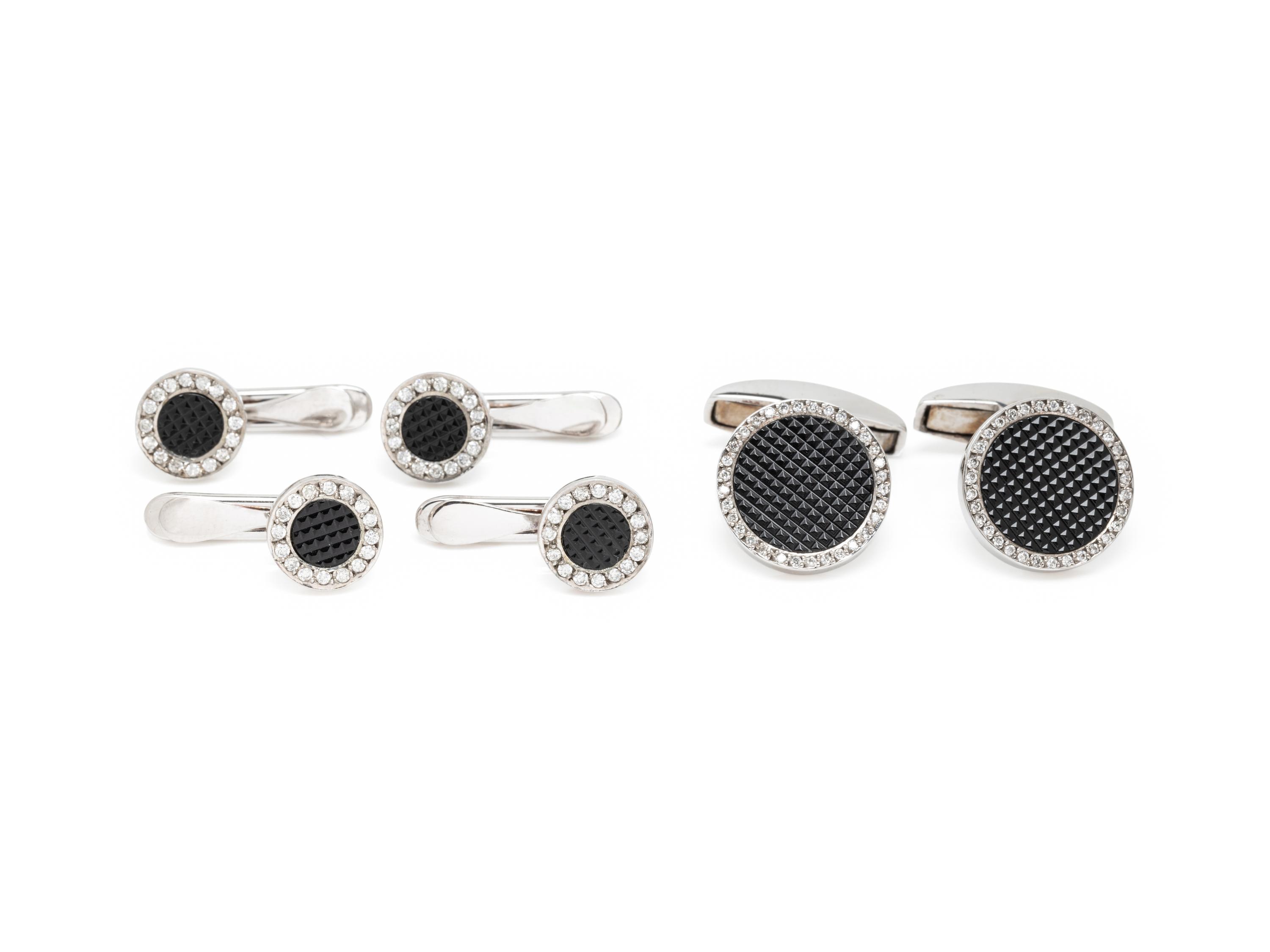 DEAKIN & FRANCIS, WHITE GOLD, TEXTURED BLACK GLASS AND DIAMOND DRESS SET