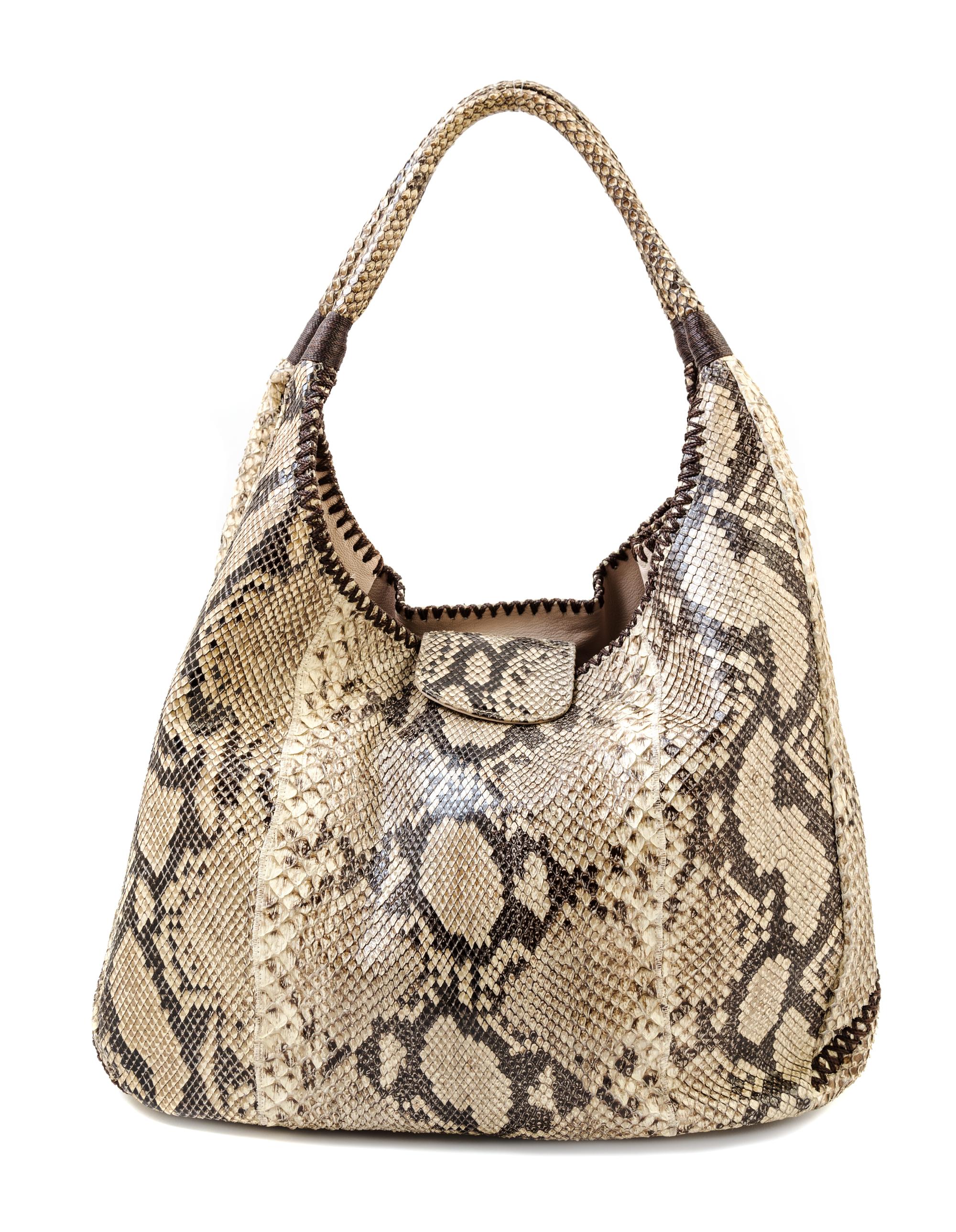 A Carlos Falchi Snakeskin Shoulder Bag, 13" x 11.5" x 7"; Strap drop: 11".